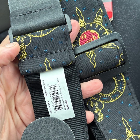 Black Guitar Strap with Sun and Moon Design - Picture 2 of 2